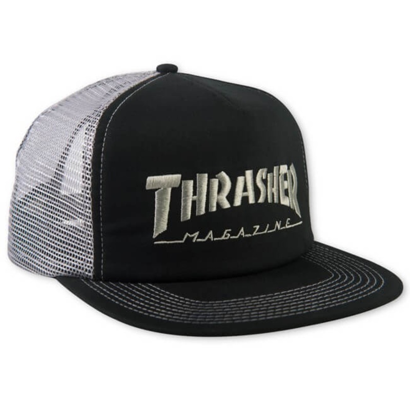 THRASHER LOGO EMBROIDERED MESH CAP BLACK/GREY
