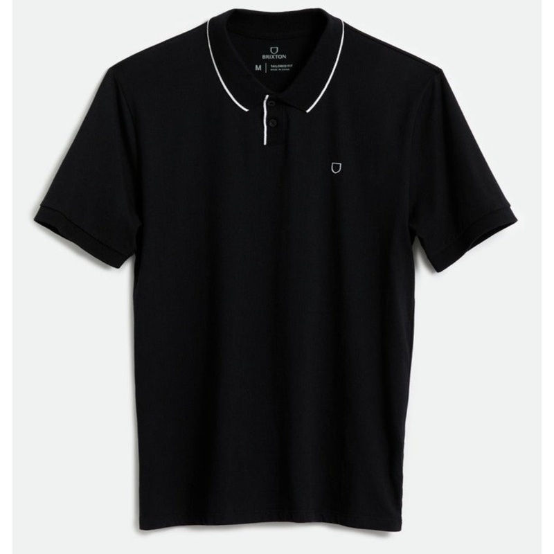 BRIXTON PROPER S/S POLO BLACK/WHITE MED