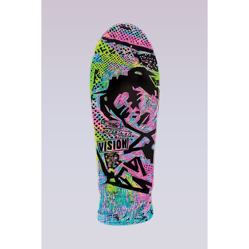 Original MG Skateboard Deck – Woodcut Art by Sean Starwars – 10″ x 30″ – Turquoise/Pink
