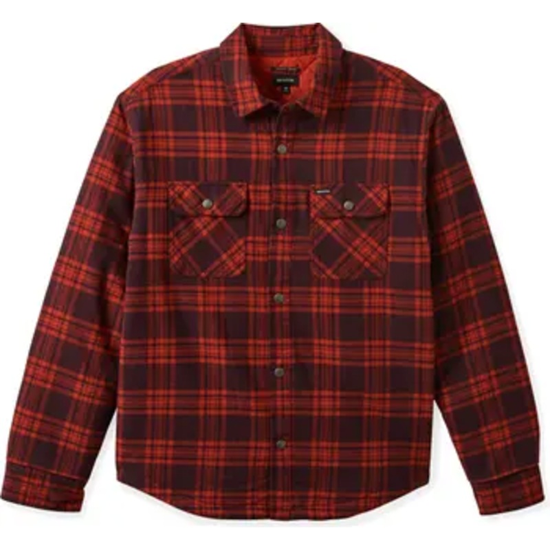 Brixton Bowery Quilted Flannel Shirt – Bright Red/Mahogany Small