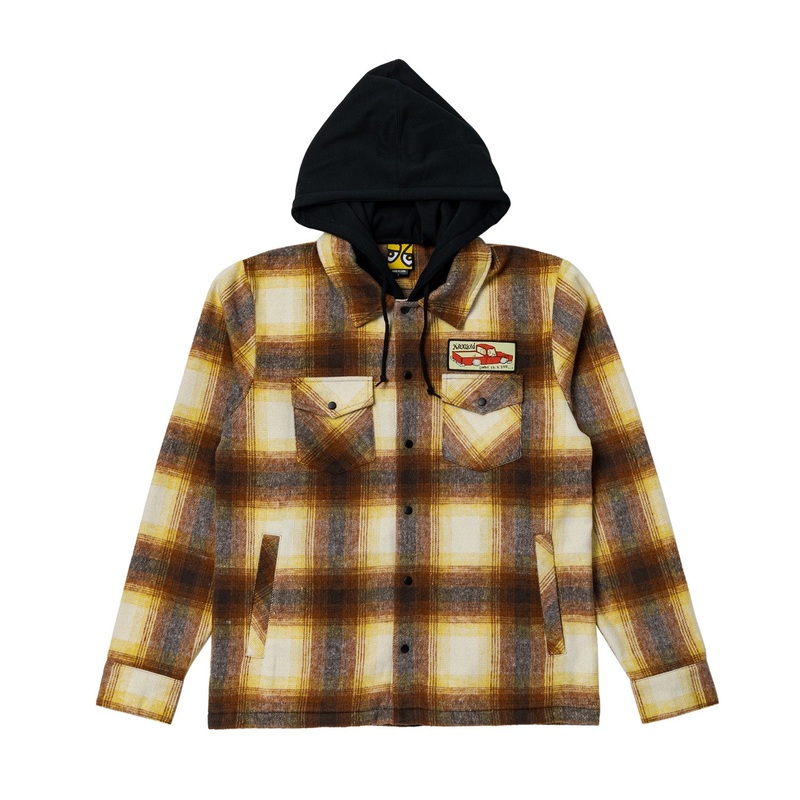 Krooked Double OK Hooded Flannel M Brown/Yellow