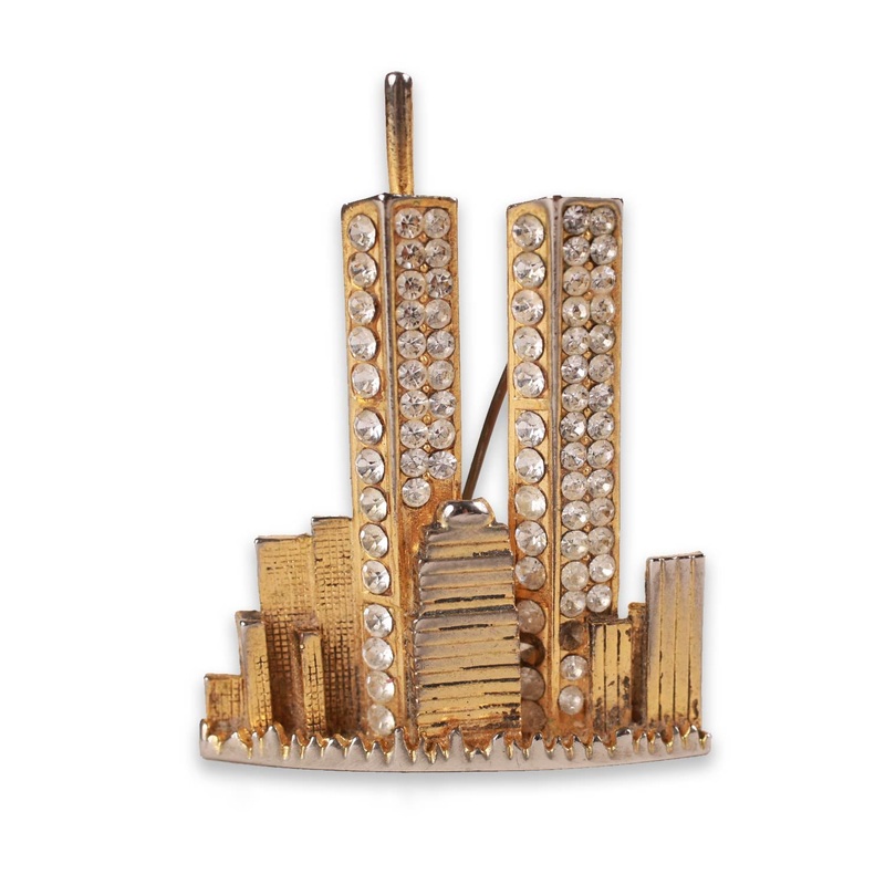Vintage 1980’s NYC Twin Towers Studded Broach Pin