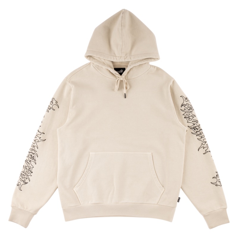 Barb Sleeve Embroidered Pigment-Dyed Hoodie – Bone Small