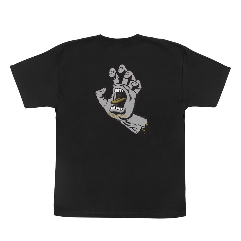 SANTA CRUZ YOUTH T-SHIRT SCREAMING HAND BLACK/GOLD/GREY Y-SMALL