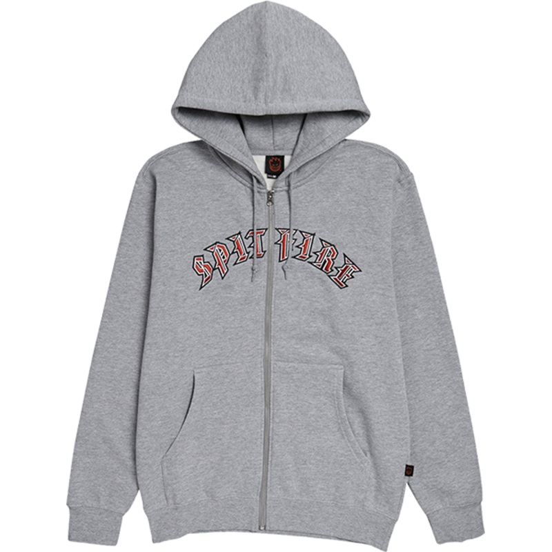 SF OLD E EMB ZIP HD/SWT GREY HEATHER/ RED/WHT S