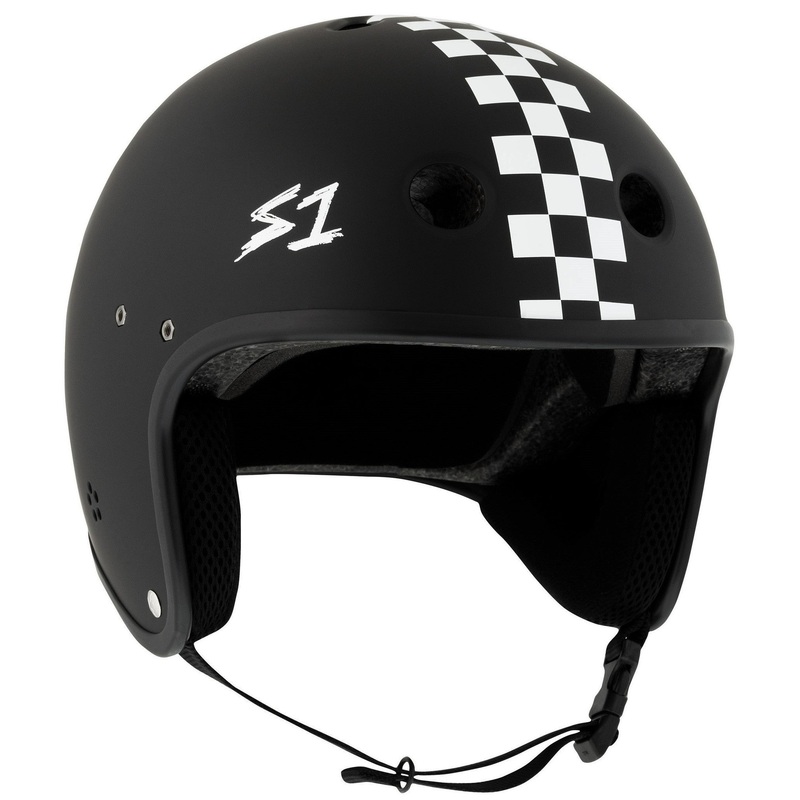 S1 Retro Lifer E-Helmet – Black Matte/Checkers X-Small (20.5″) Black None