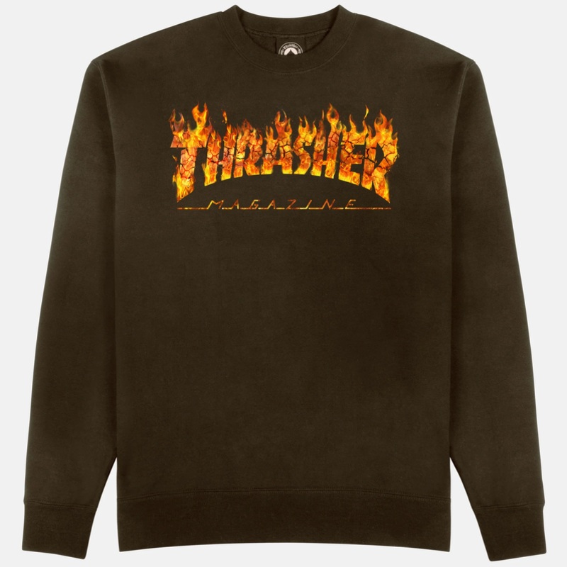 THRASHER INFERNO CREWNECK DARK CHOCOLATE MED