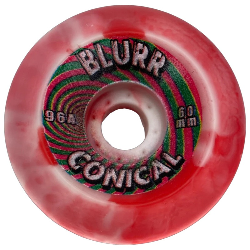 Blurr Conical Re-issue Wheels 60mm 96a – Red/White Swirls (Set of 4)