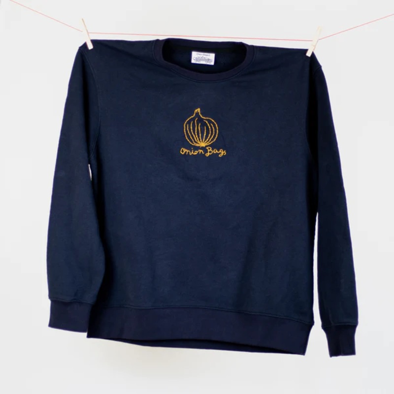 Onion Bags Hand-Embroidered Crewneck Sweater – Navy Small