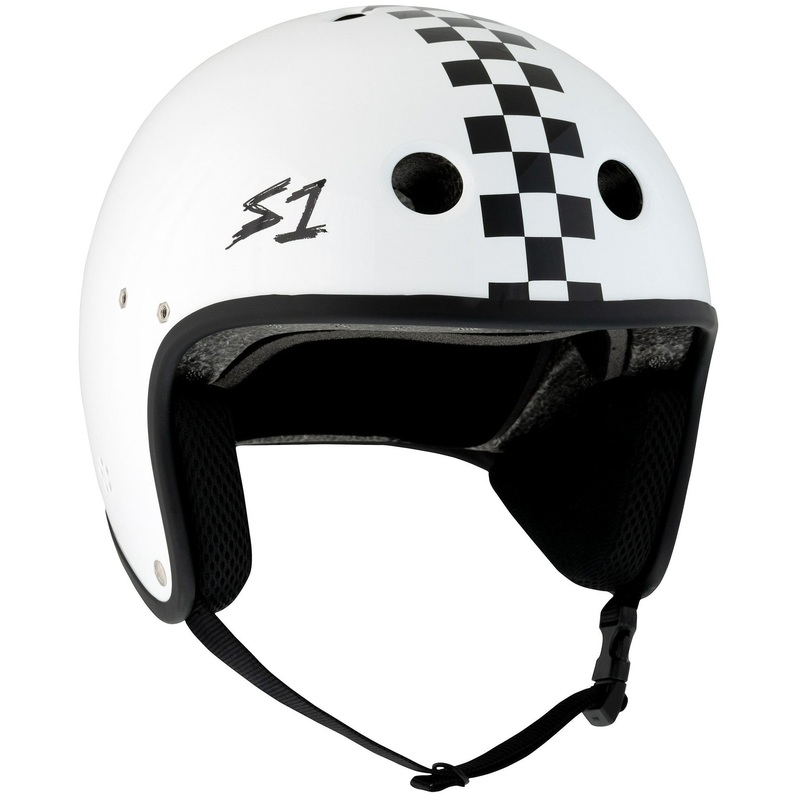 S1 Retro Lifer E-Helmet – White Gloss/Checkers X-Small (20.5″) White None