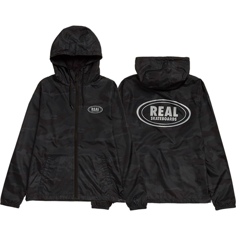 REAL OVAL HOODED WINDBREAKER BLK CAMO/GREY S