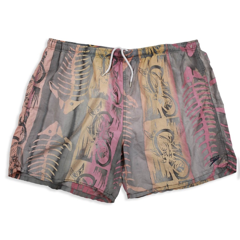 Vintage Speedo Board Shorts Fish Skeleton Pattern Swim Trunks  L