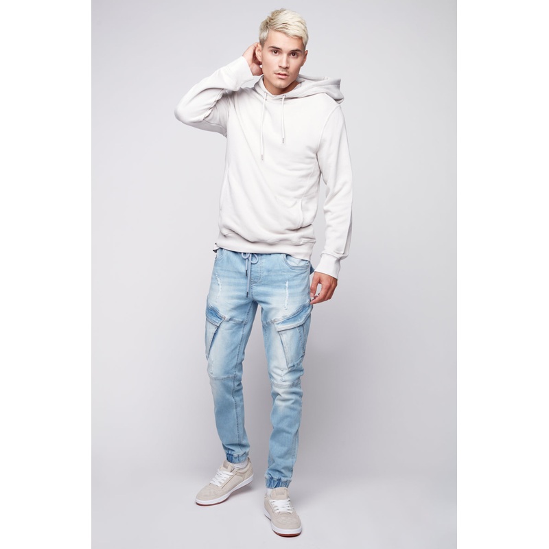 COHEN – 5 Pocket Cargo Jogger – Blue Stone Bleach 28(XS)