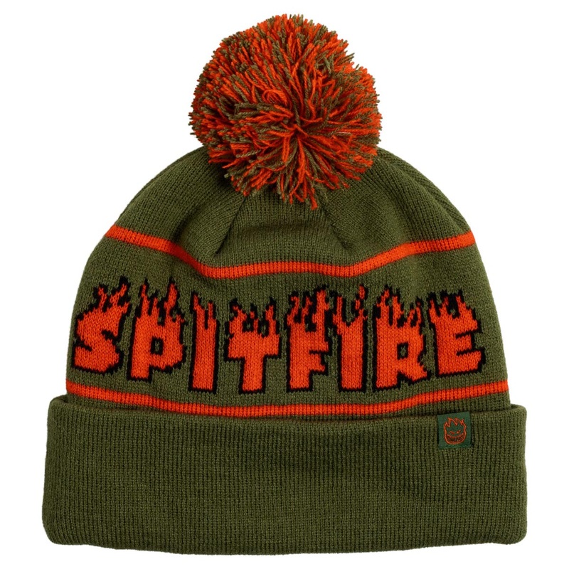SPITFIRE DEMONSEED SCRIPT POM BEANIE OLIVE/RED/BLACK