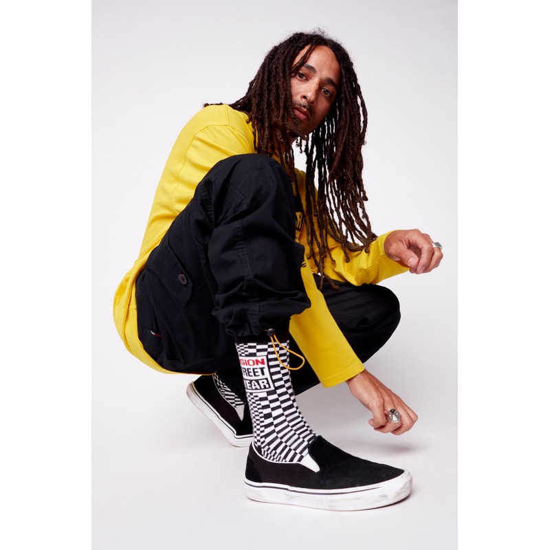 Broken Checks Pattern Sports Socks – Black/Ivory O/S