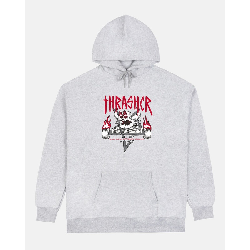 THRASHER X TOY MACHINE MONSTER GRAM HOODIE ASH GREY MEDIUM