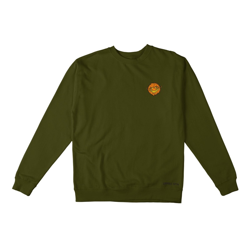 Antihero Grimple Stix Embroidered Crewneck Sweatshirt S Army/Orange