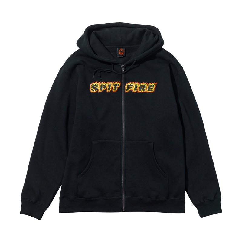 Spitfire Flames Script Zip-Up Hooded Sweatshirt S Black
