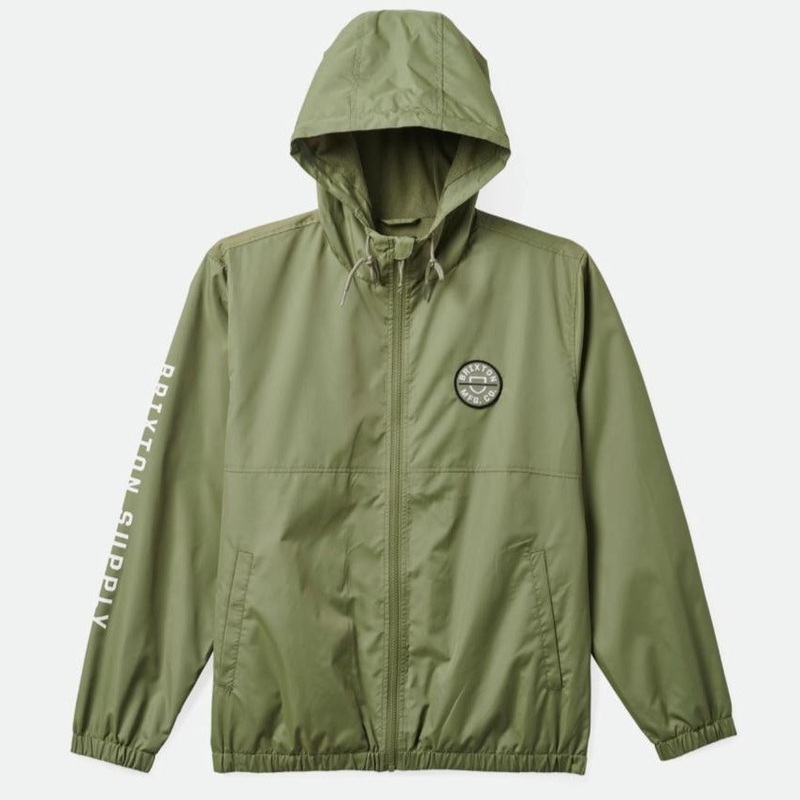 BRIXTON CLAXTON CREST LIGHT WEIGHT ZIP HOOD JACKET OLIVE SURPLUS SMALL