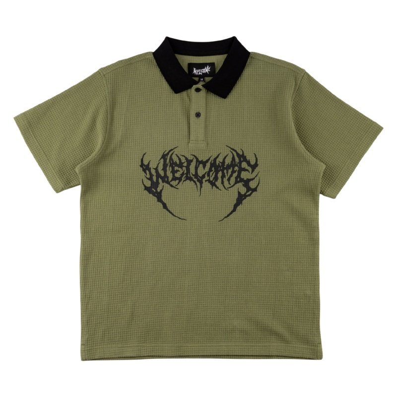 Sharp Short Sleeve Waffle-Knit Polo – Olive Small