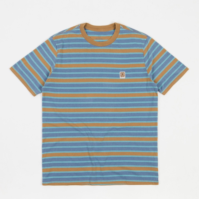 BRIXTON HILT MULTI STRIPE T-SHIRT SLATE/LION SUN WASH MED