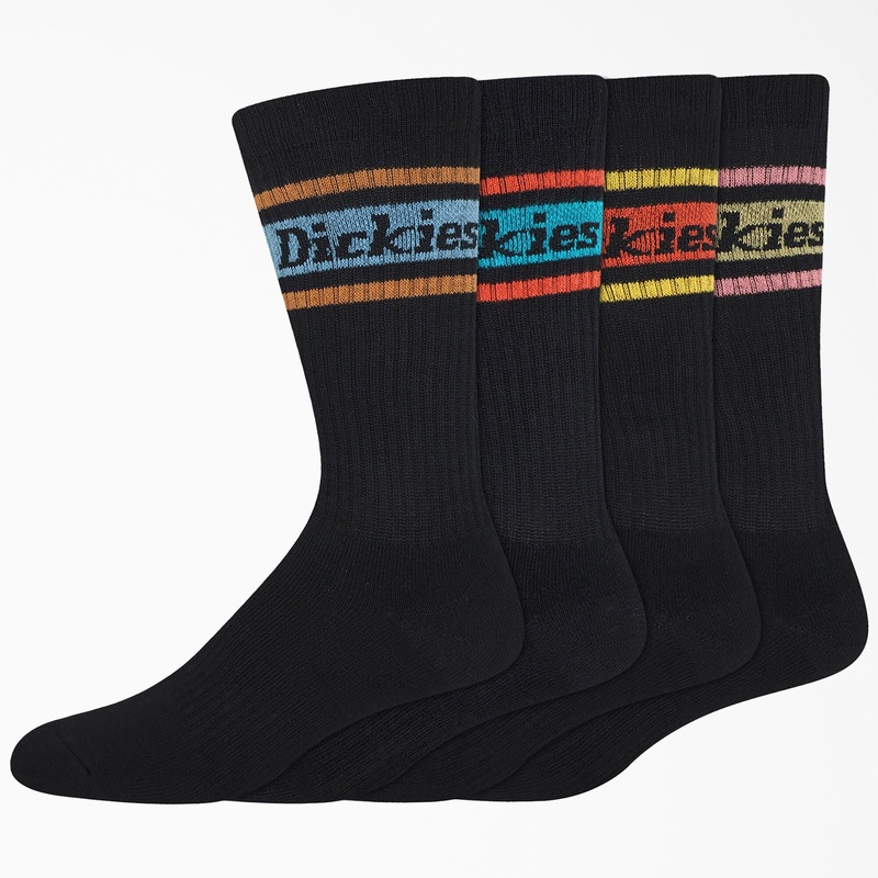 Dickies 4-Pack Skate Rugby Strip Crew Socks – Black (BSN)