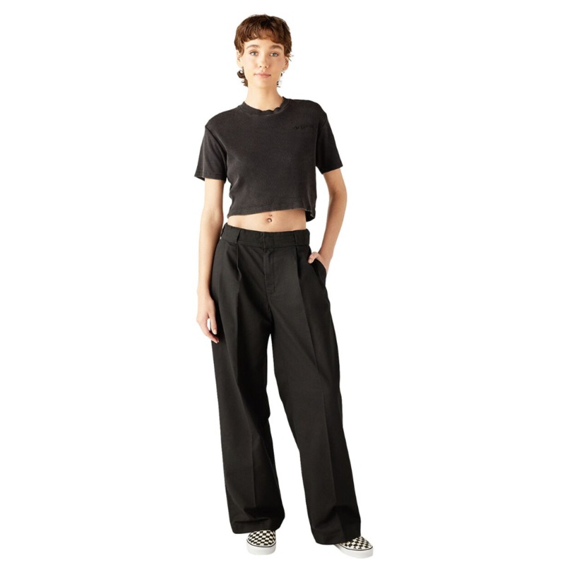 DICKIES WOMEN’S PLENTYWOOD CROPPED T-SHIRT ACID WASH BLACK SMALL