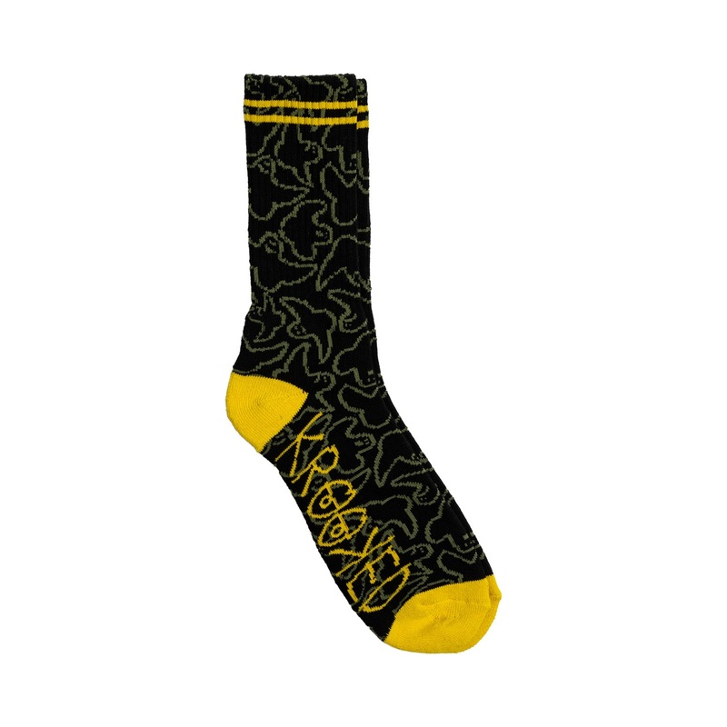 Krooked Multi Birds Socks O/S Black/Olive/Yellow