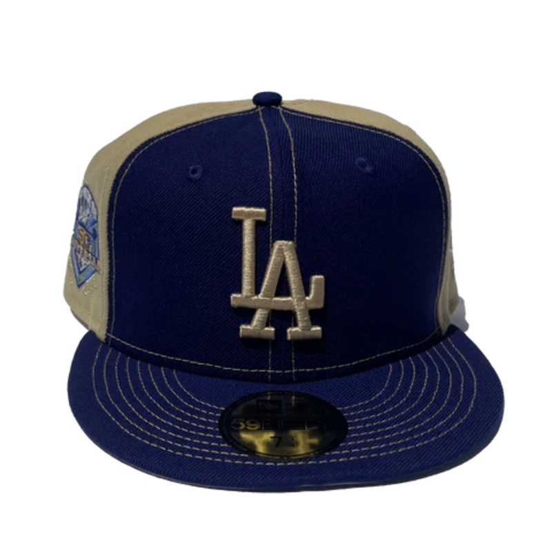New Era Los Angeles Dodgers OTC Gold Blue Tan Gold Contrast Stitch 59Fifty Fitted Hat 7-1/4
