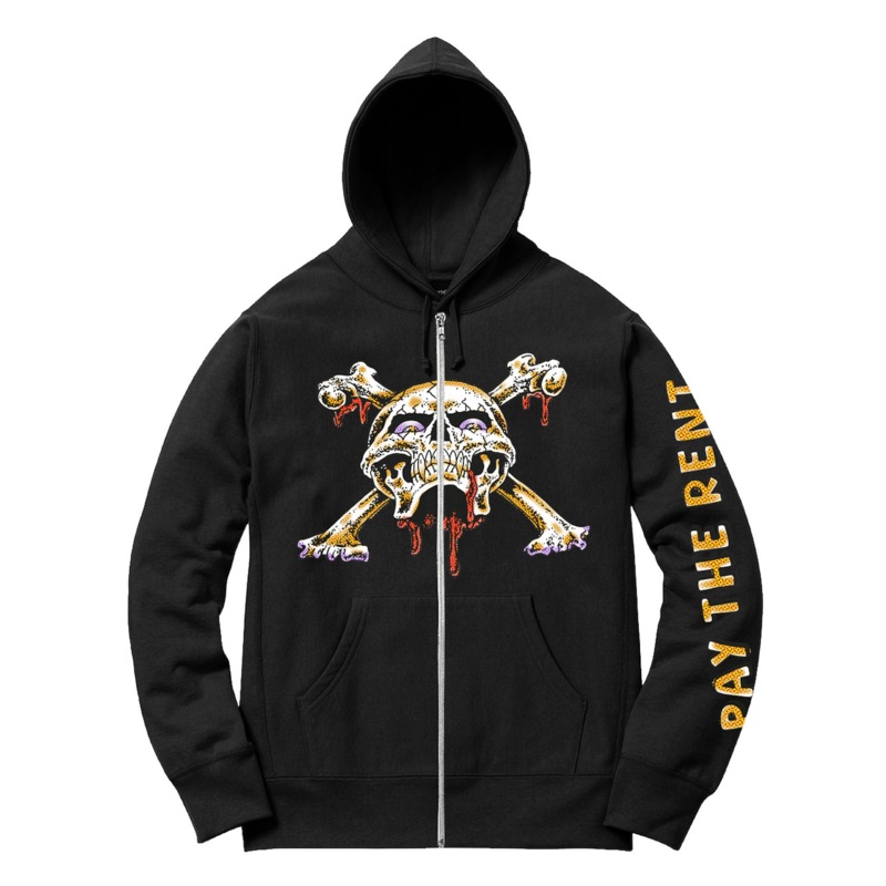 PAY THE RENT ZIP UP HOODIE BLACK Small Black