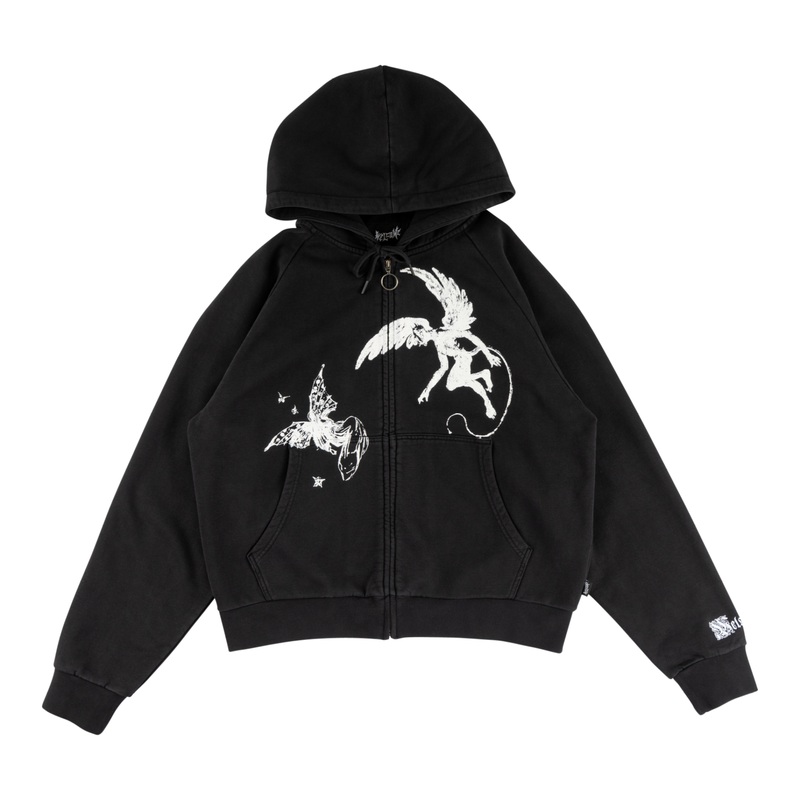 Duality Cropped Pigment-Dyed Zip Hoodie Small