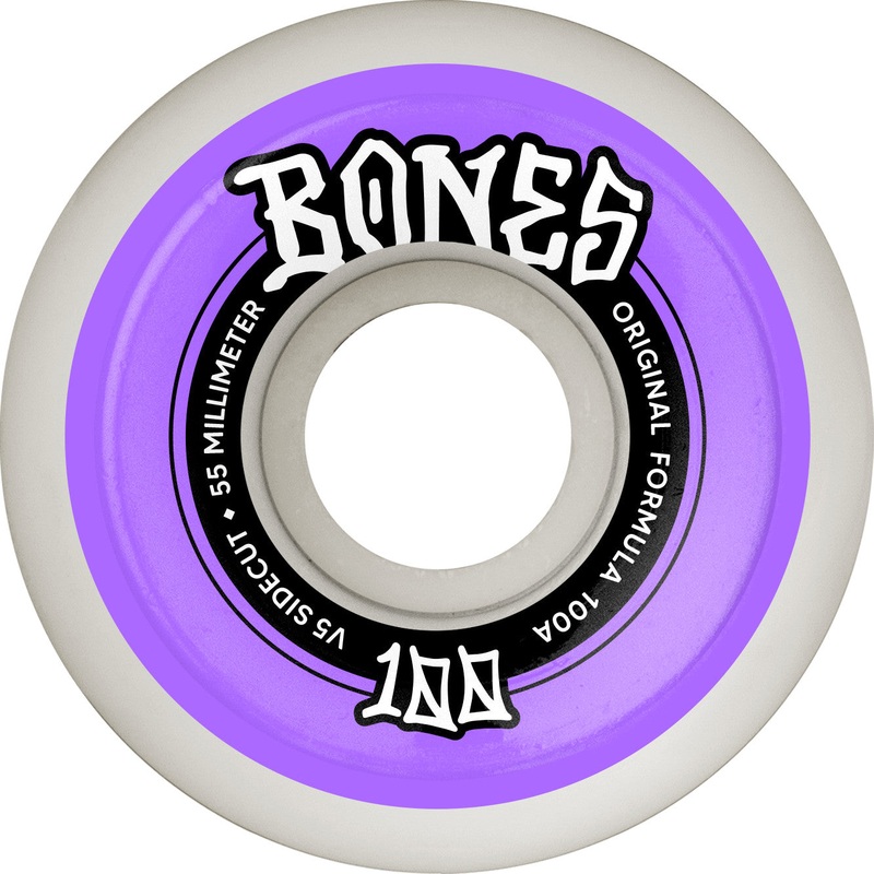 Bones OG 100’s Original Formula V5 Sidecut 55mm 100a Wheels – White (Set of 4)